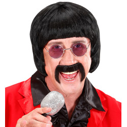 Pánska krátka čierna parochňa s fúzmi a okuliarmi